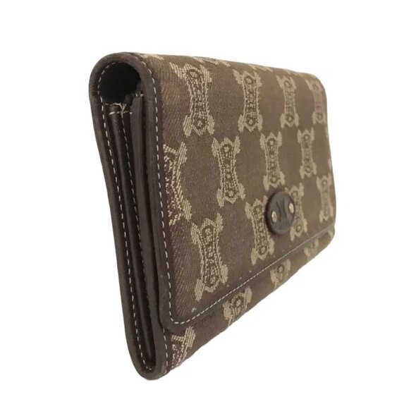 CELINE: Brown Monogram Macadam & Leather Long Bifold Wallet #1267 - Picture 3 of 8